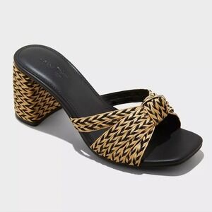 Women's Aaliyah Raffia Strappy Knot Sandal Heels 6.5 Black – New With Tags